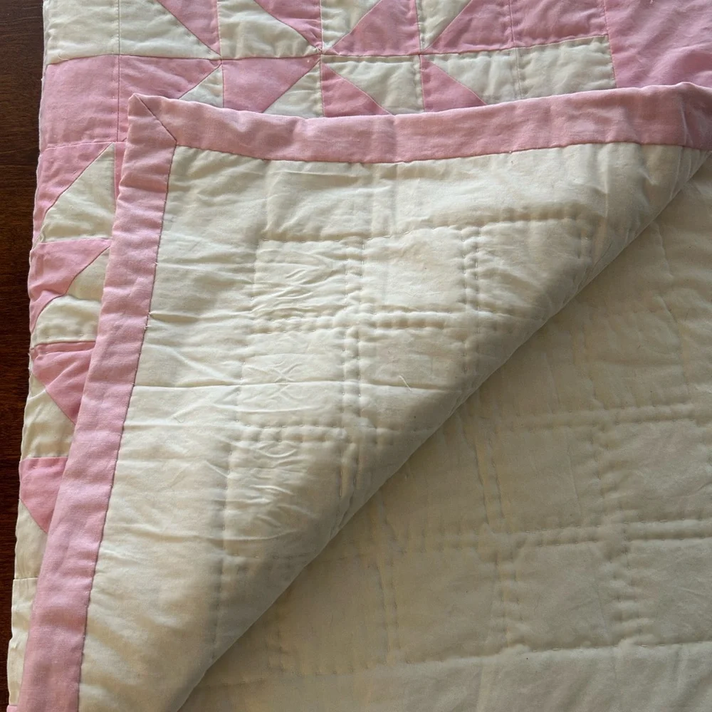 Pink and White Patchwork Quilt - Soft Geometric Bedding